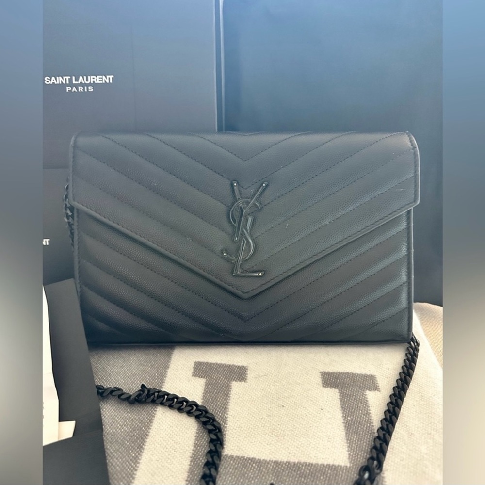 YSL Monogram Large Wallet/ Purse on orig. Matte Black Chain

**Best Seller**